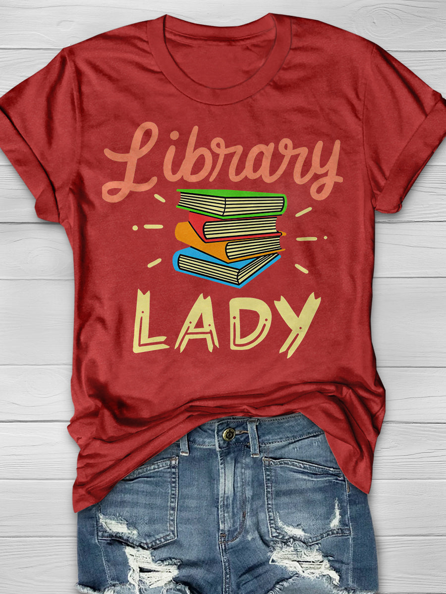 Library Lady Print Graphic T-shirts