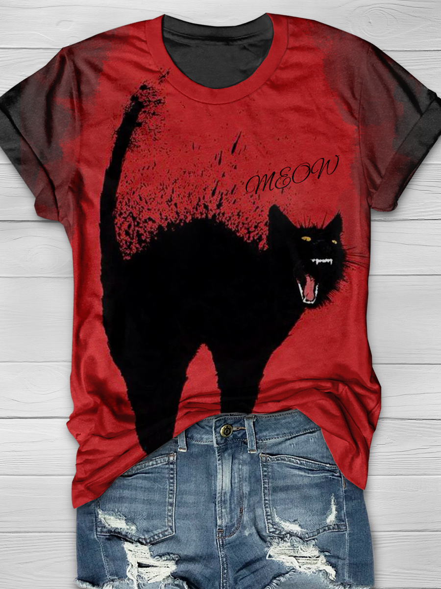 Vintage Red Black Cat T-shirts