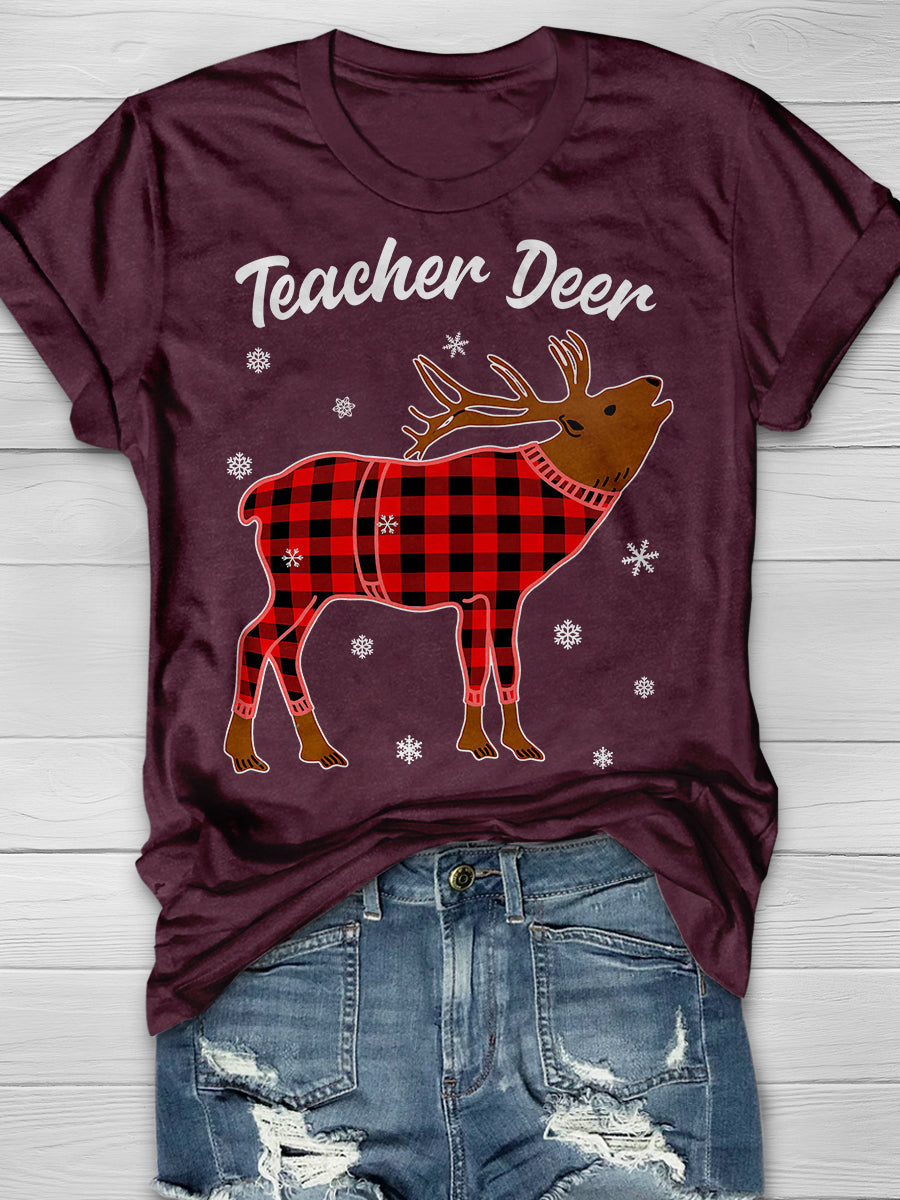 Teacher Deer Print Graphic T-shirts
