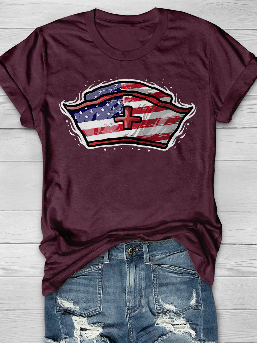 American Flag Nurse Print Short Sleeve T-shirt