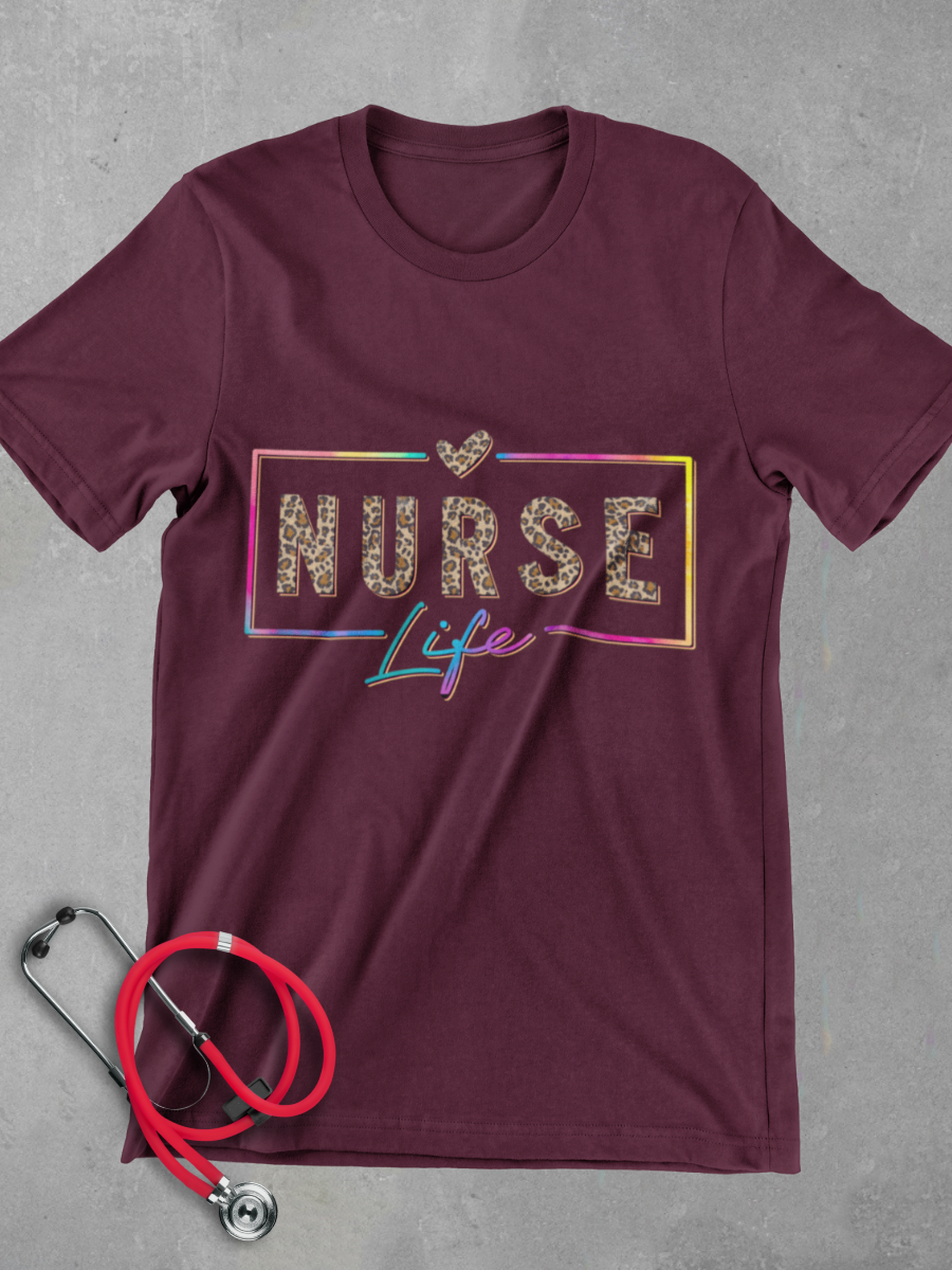 Leopard Pattern Nurse Life Graphic T-shirt