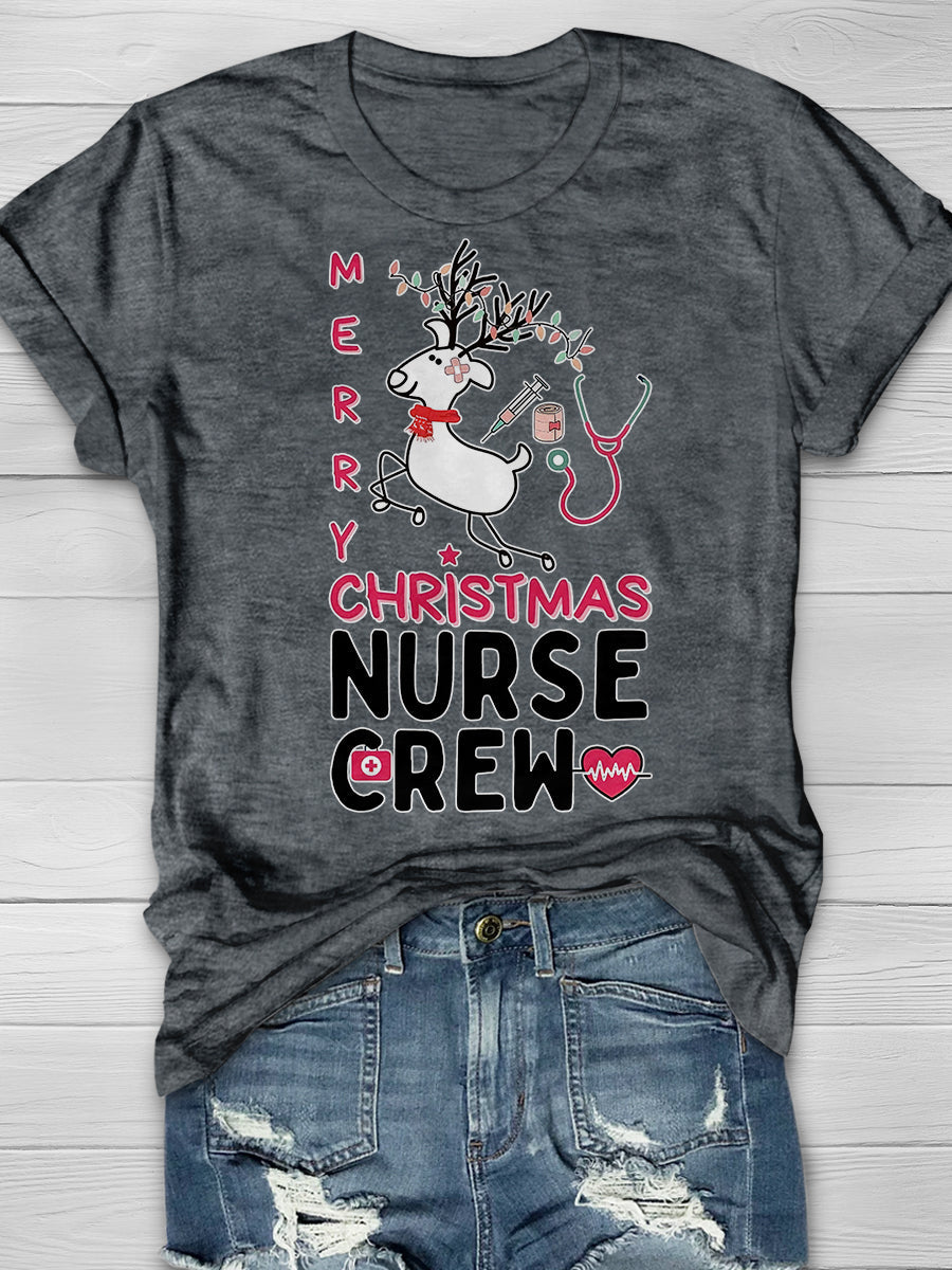 Christmas Nurse Crew Print Short Sleeve T-shirt