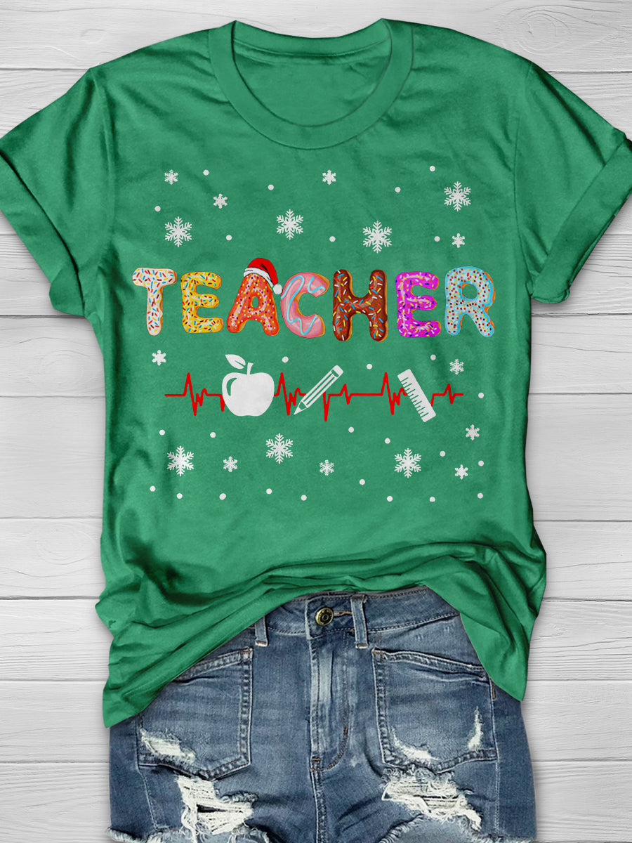 Doughnut Christmas Teacher Print Graphic T-shirts