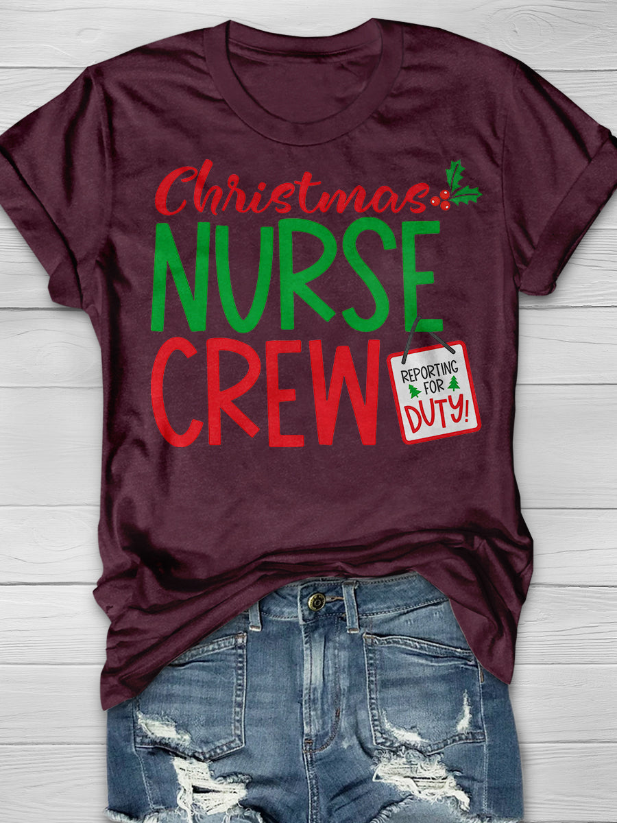Christmas Nurse Crew Print Short Sleeve T-shirt