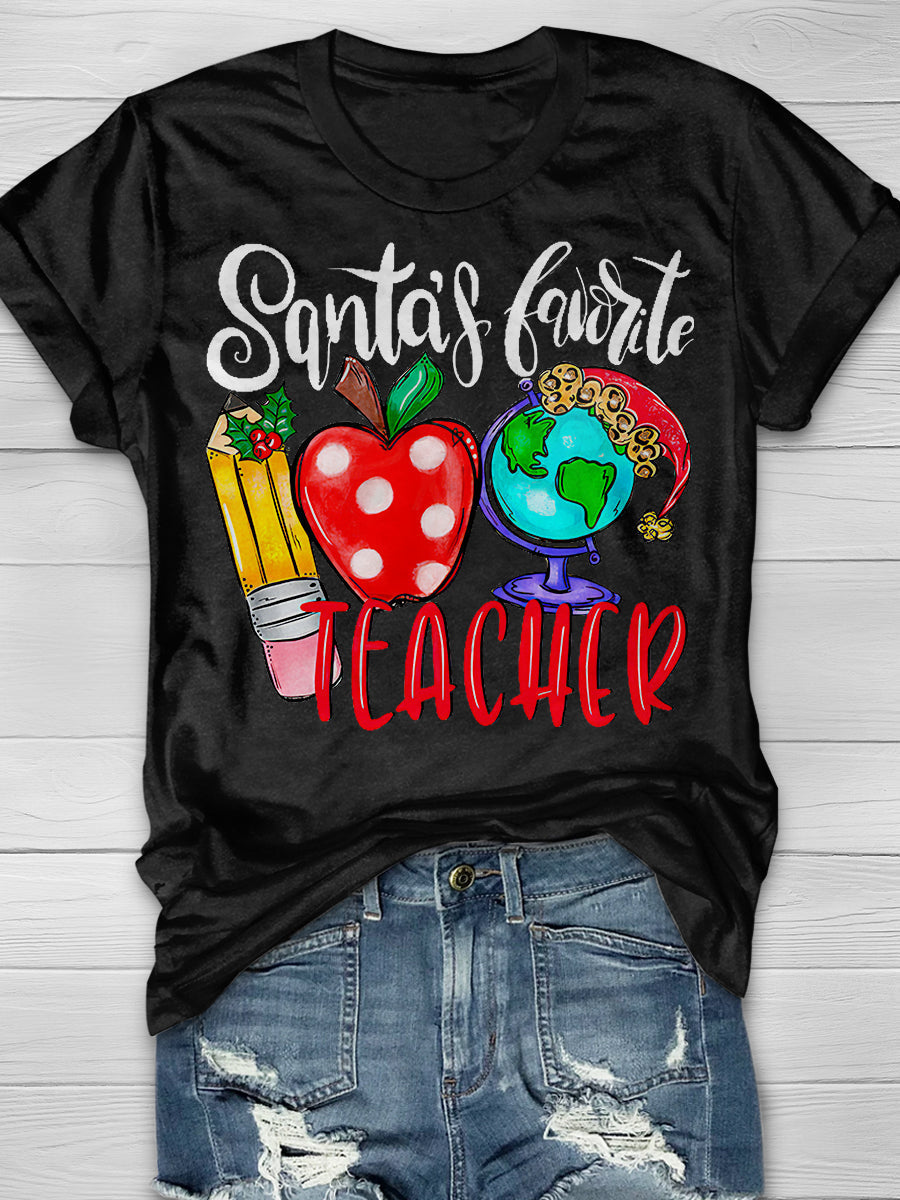 Santa's Favorite Teacher Print Graphic T-shirts