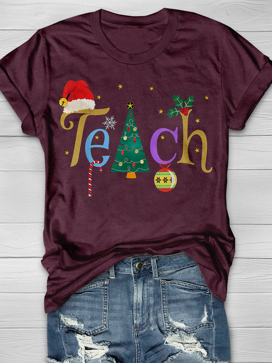 Pretty Teacher's Christmas Print Graphic T-shirts