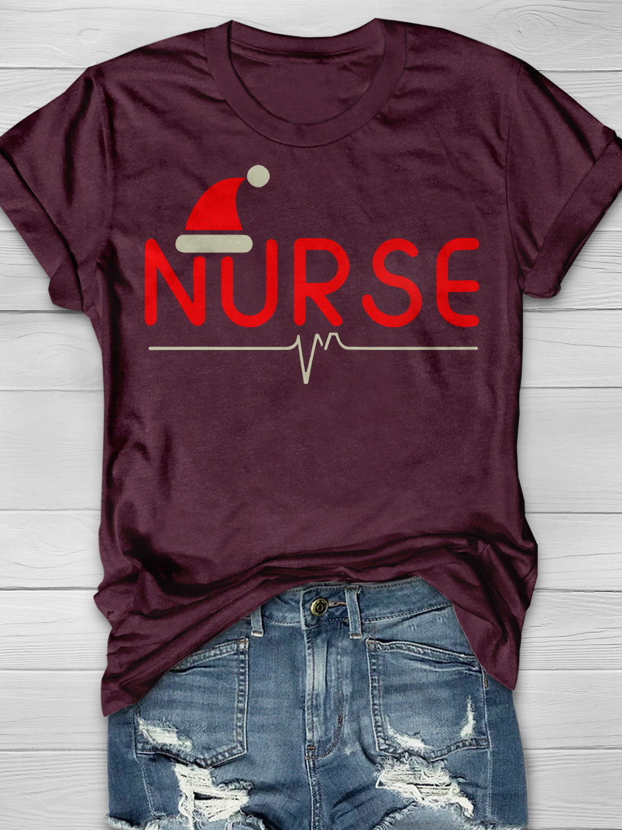 Christmas Nurse Print Short Sleeve T-shirt
