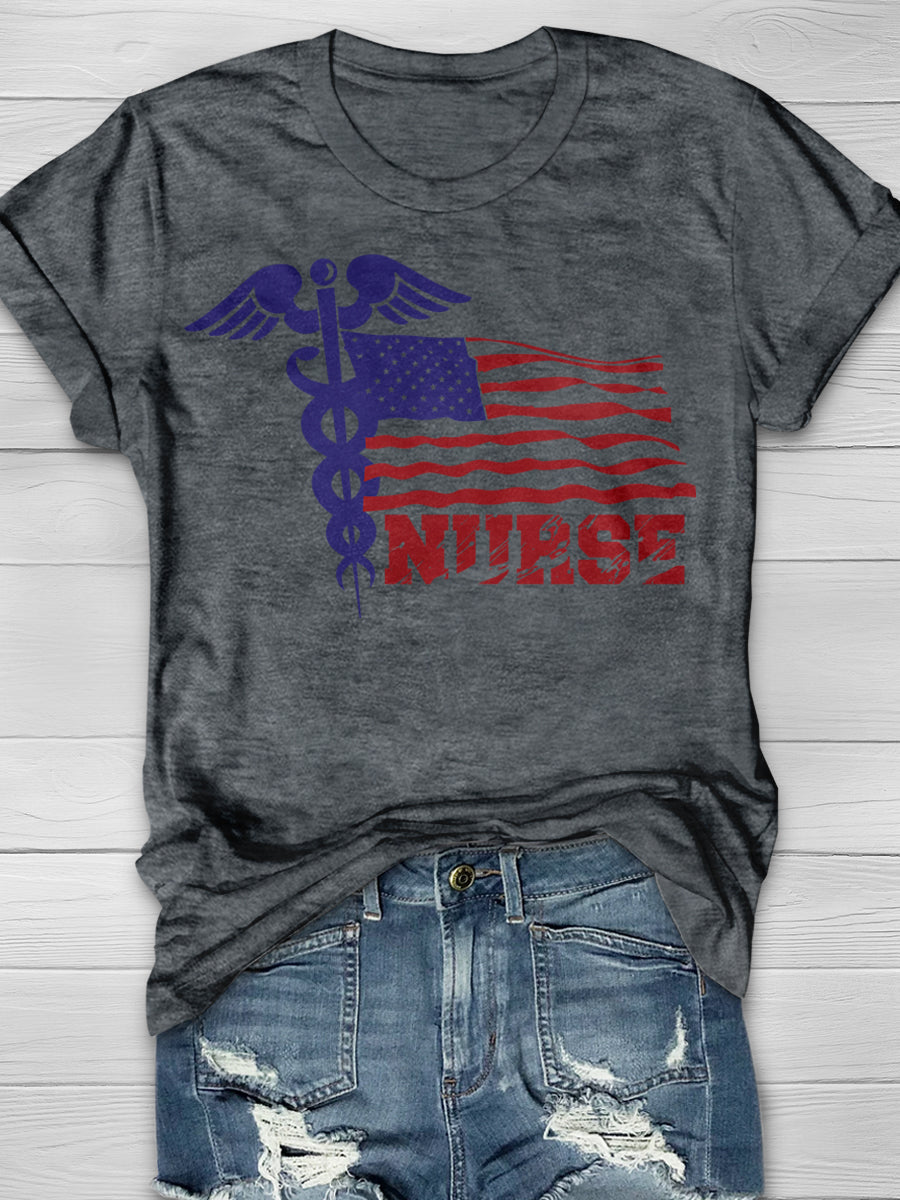 American Flag RN Nurse Print Short Sleeve T-shirt