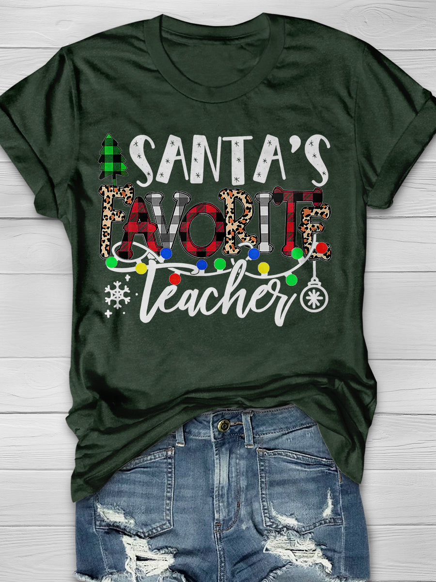 Santa's Favorite Teacher  Print Graphic T-shirts