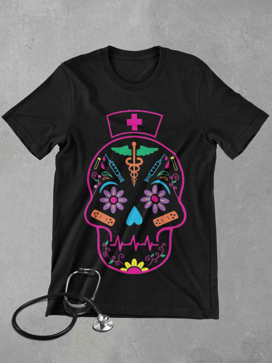 LED Skeleton Nurse Graphic T-shirt