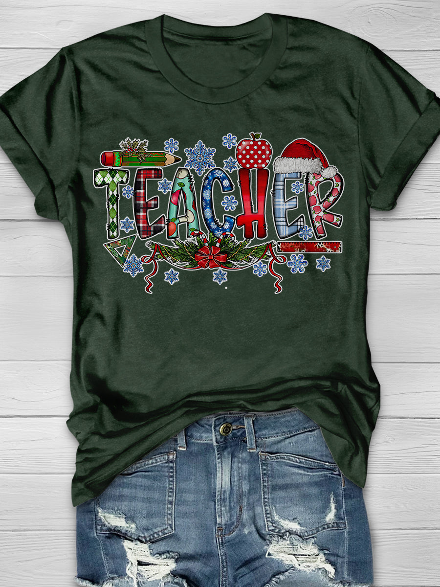 Teacher Christmas Print Graphic T-shirts