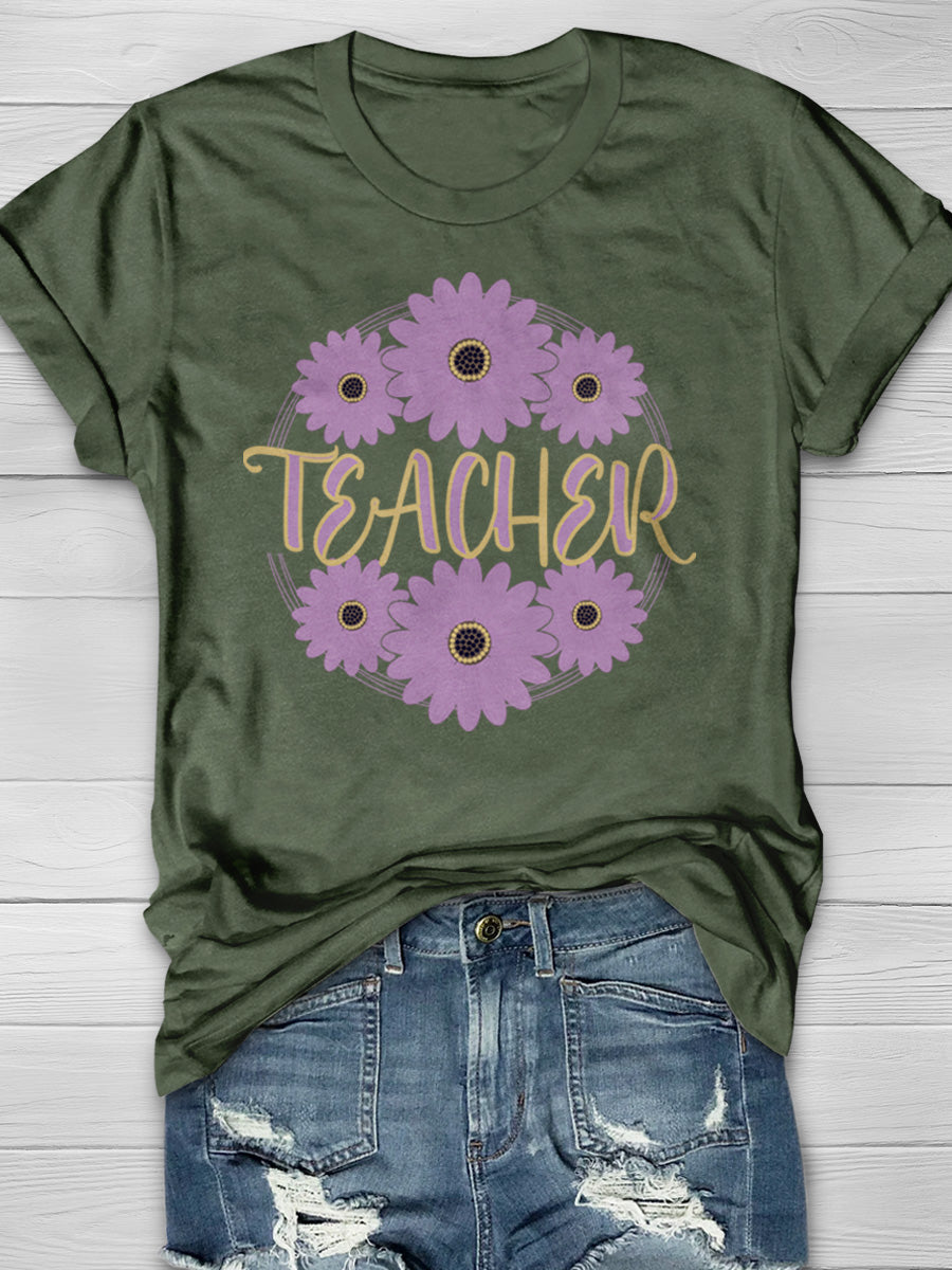 Teacher Flower Print Graphic T-shirts