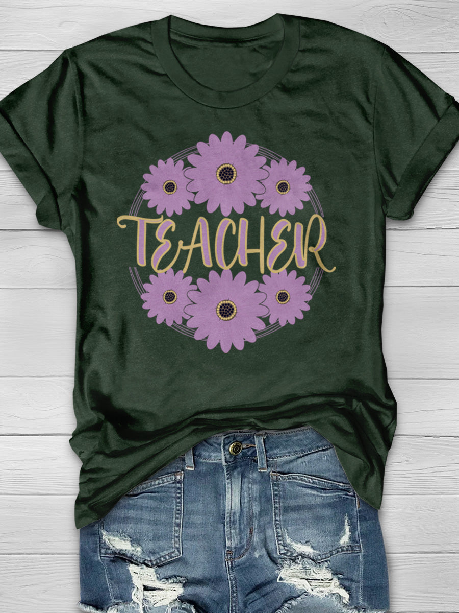 Teacher Flower Print Graphic T-shirts