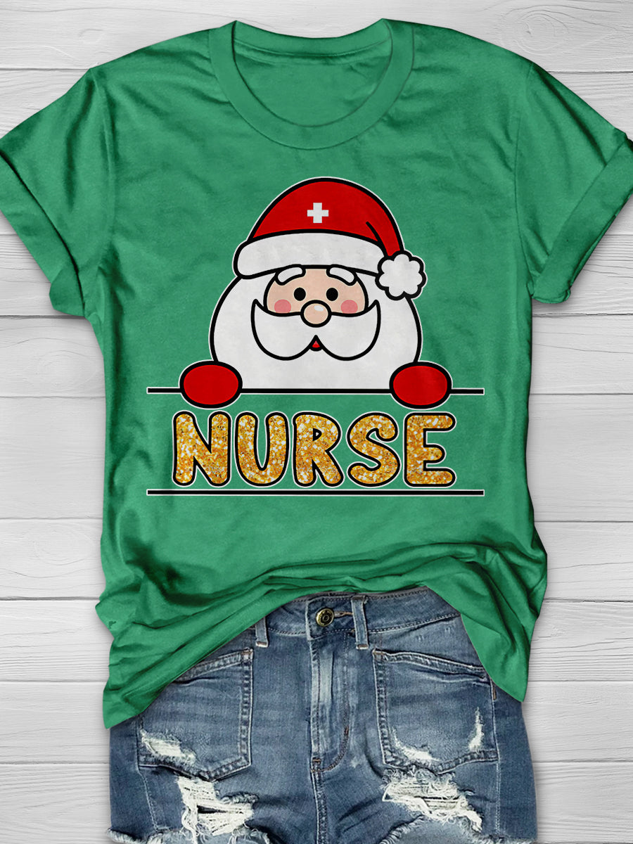 Christmas Nurse Print Short Sleeve T-shirt