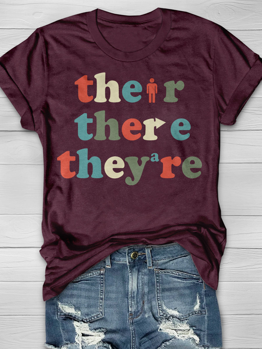 Their There They’re Grammar Print Graphic T-shirts