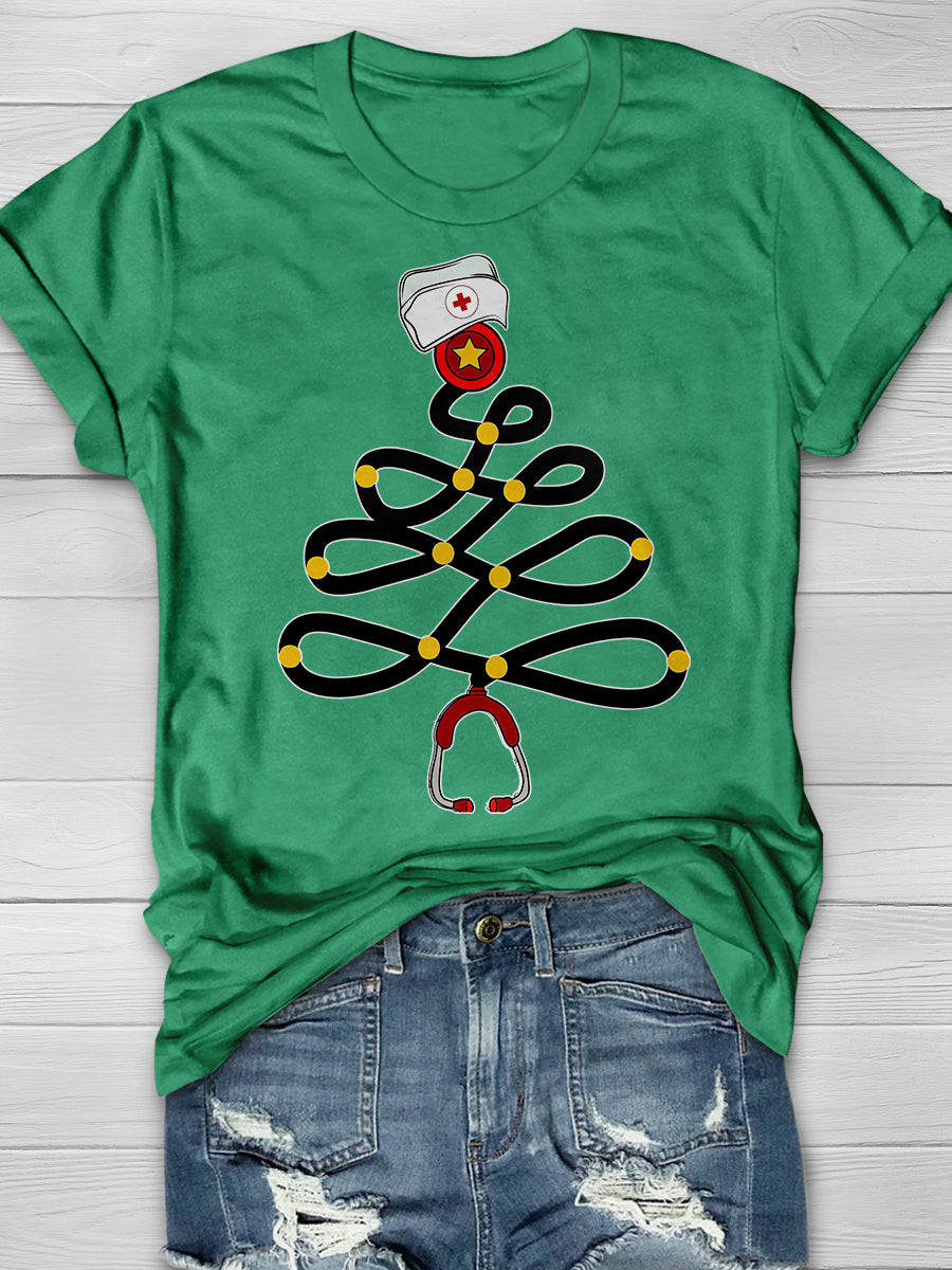 Christmas Nurse Print Short Sleeve T-shirt