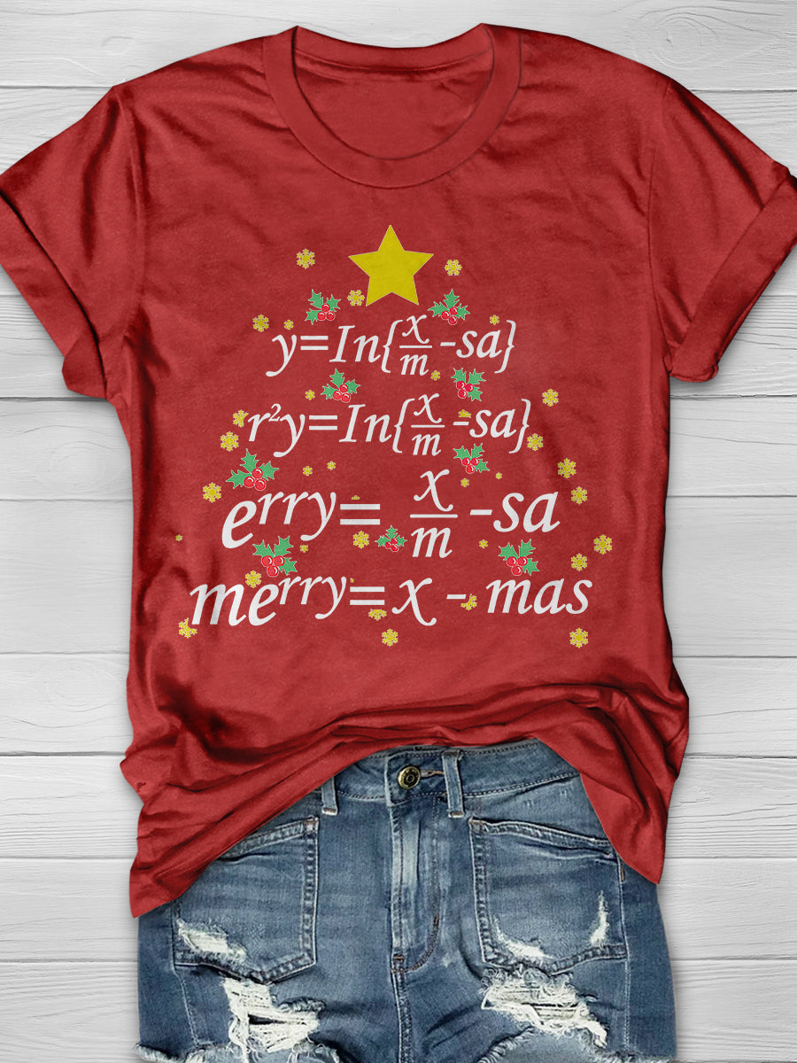 Christmas Math Teacher Tree Print Graphic T-shirts