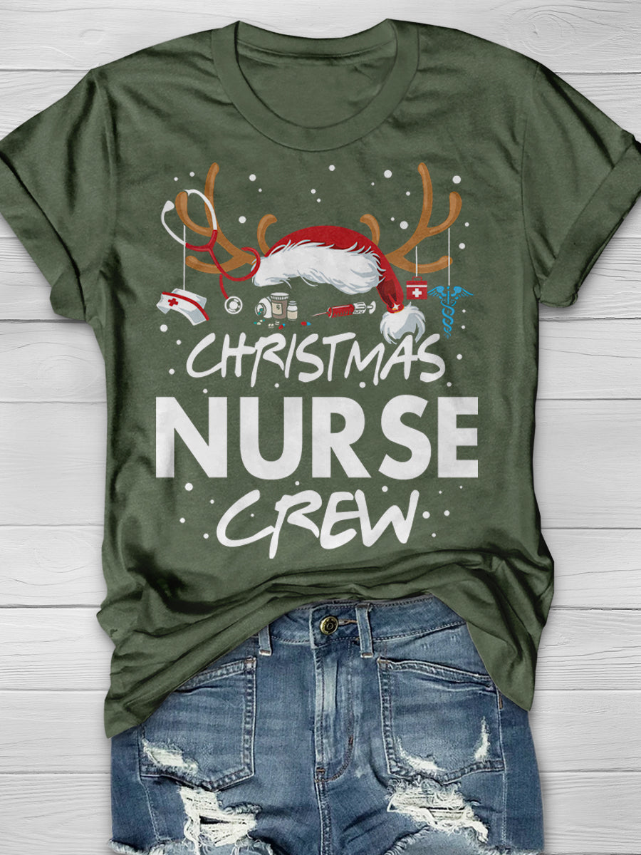 Christmas Nurse Crew Print Short Sleeve T-shirt