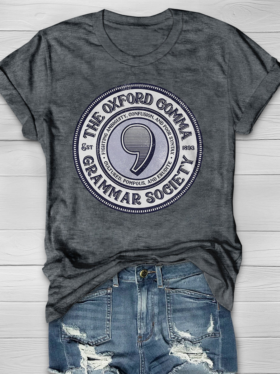 The Oxford Comma Grammar Society Print Graphic T-shirts