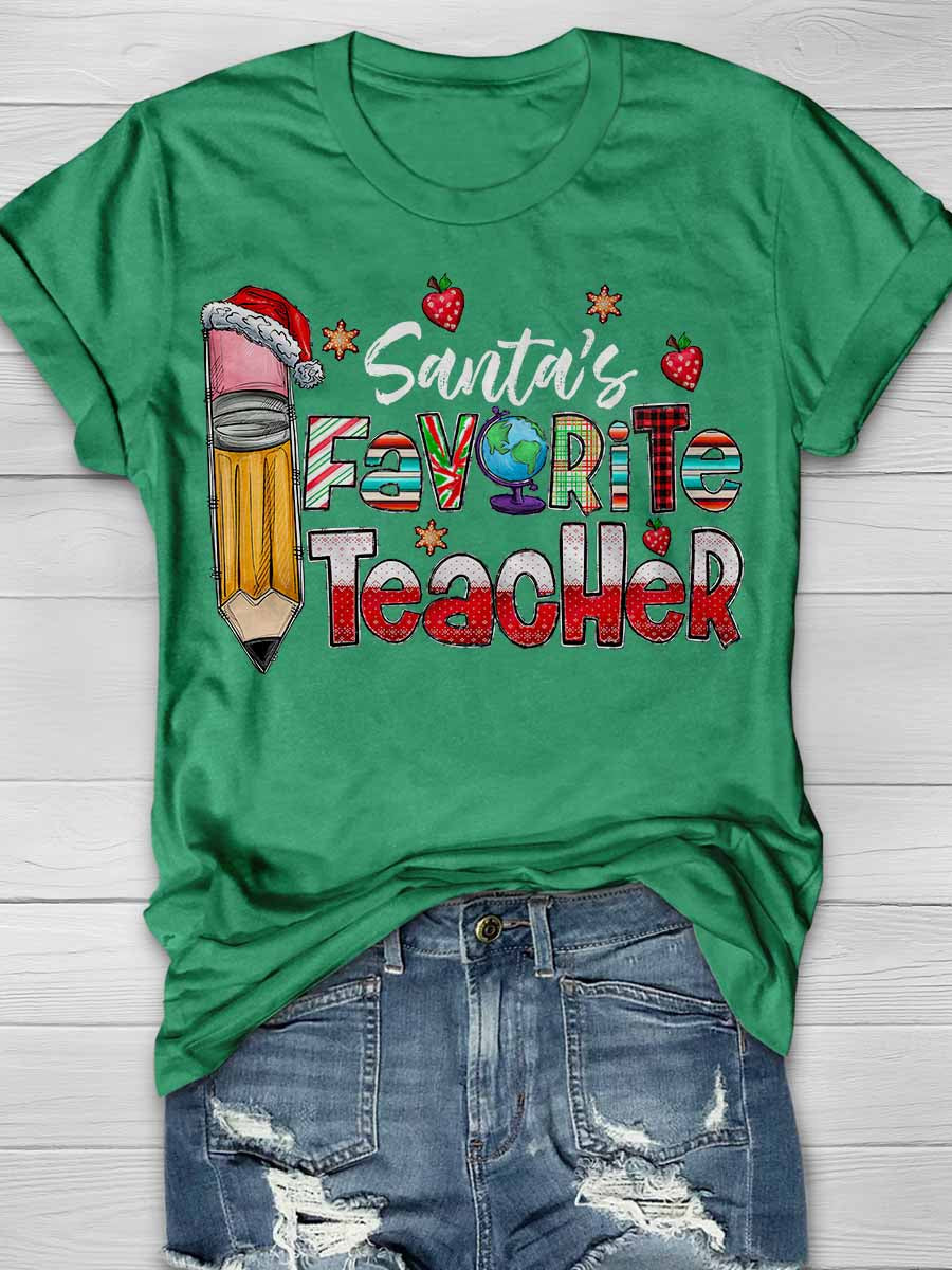 Santa's Favorite Teacher Print Graphic T-shirts
