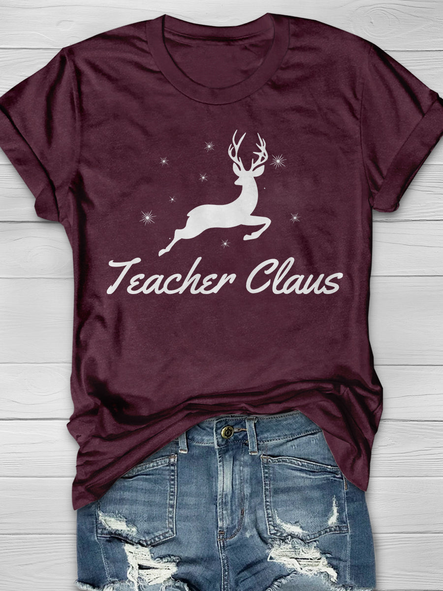 Teacher Claus Christmas Print Graphic T-shirts