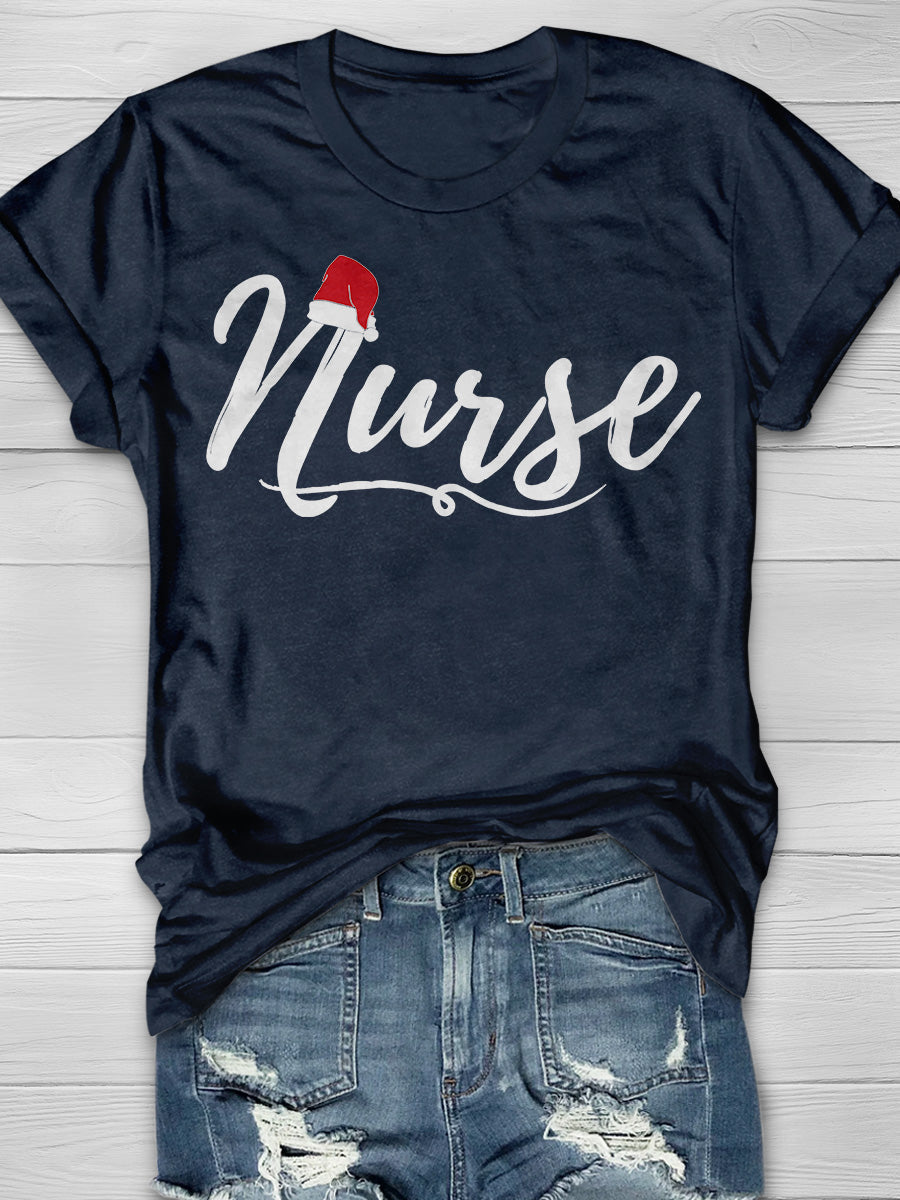 Christmas Nurse Print Short Sleeve T-shirt