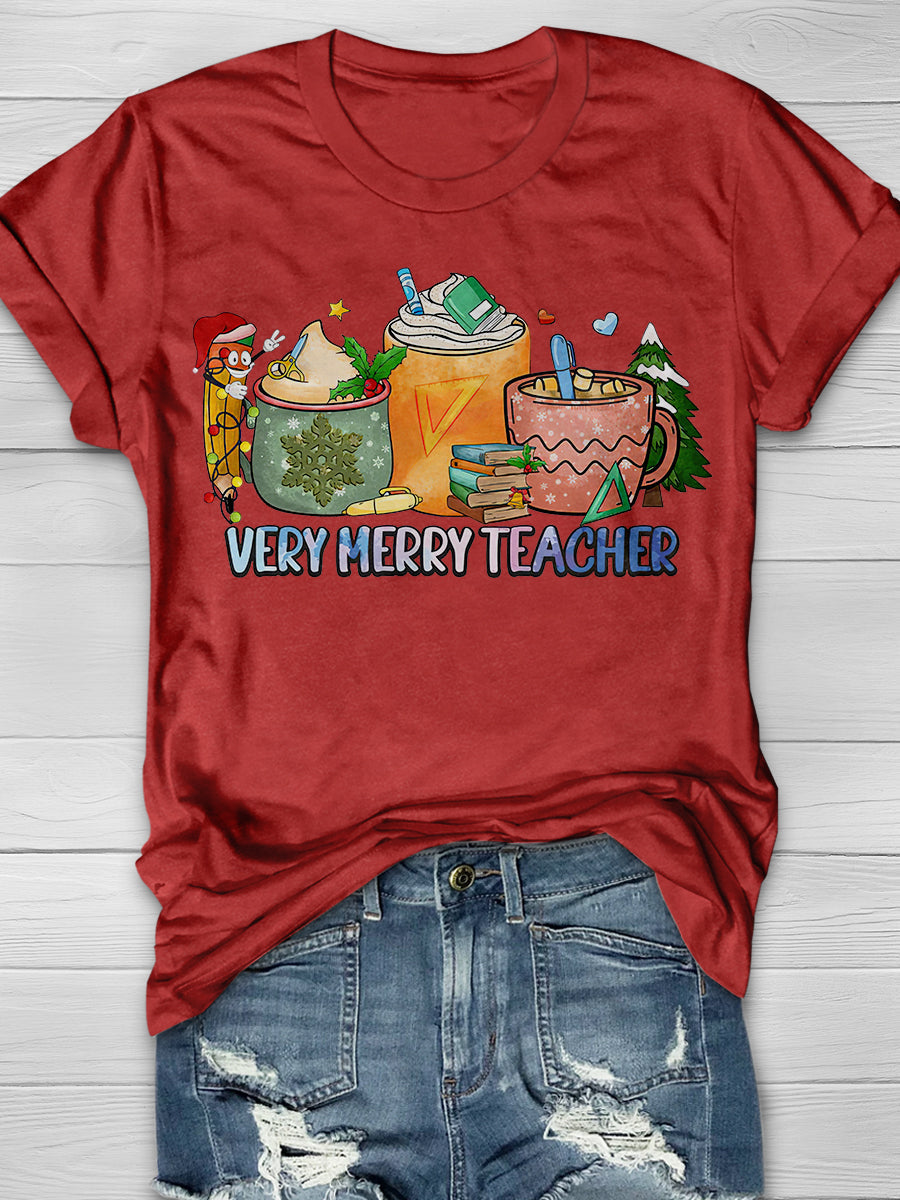 Very Merry Teacher Print Graphic T-shirts