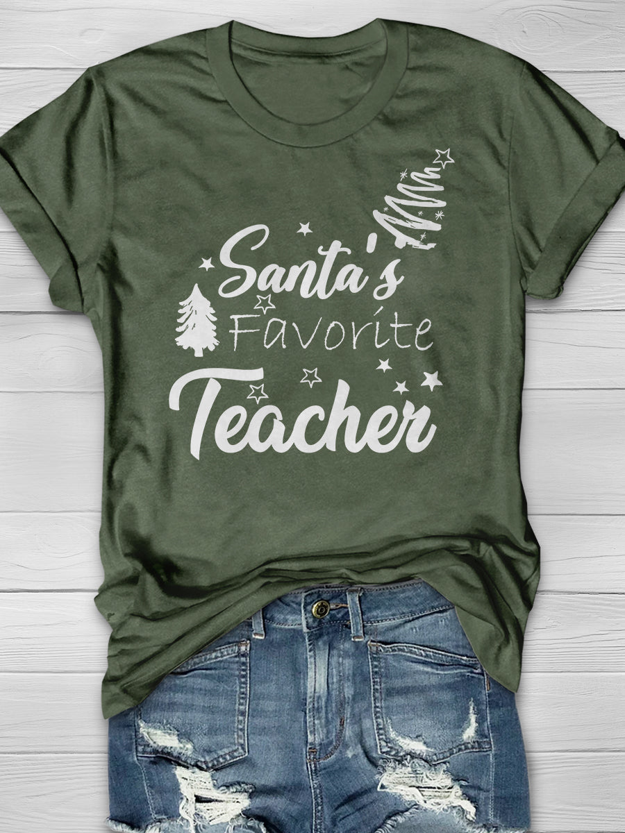 Santa's Favorite Teacher Print Graphic T-shirts