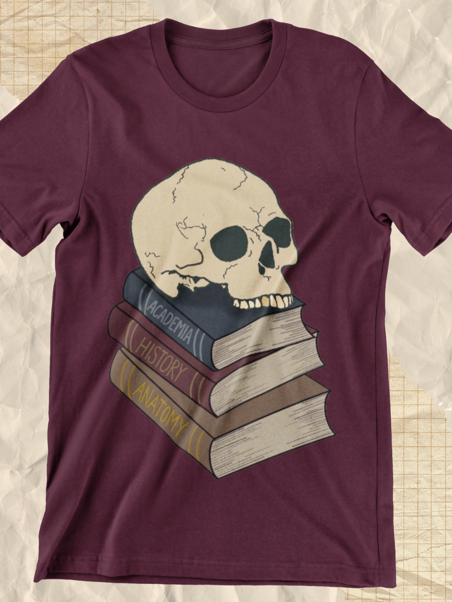 Dark Academia Skull &Book Graphic T-shirt