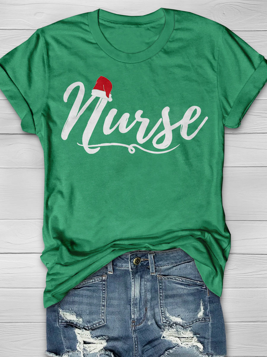 Christmas Nurse Print Short Sleeve T-shirt