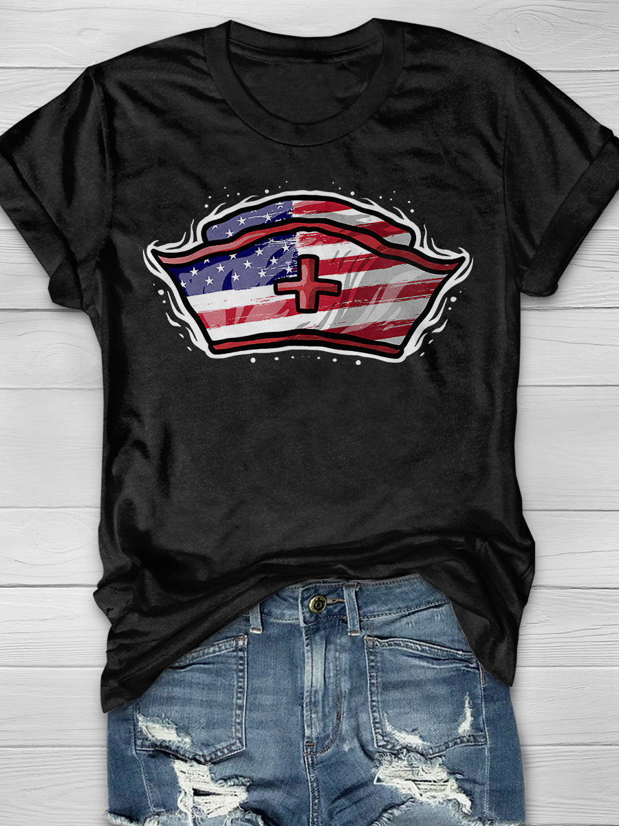 American Flag Nurse Print Short Sleeve T-shirt