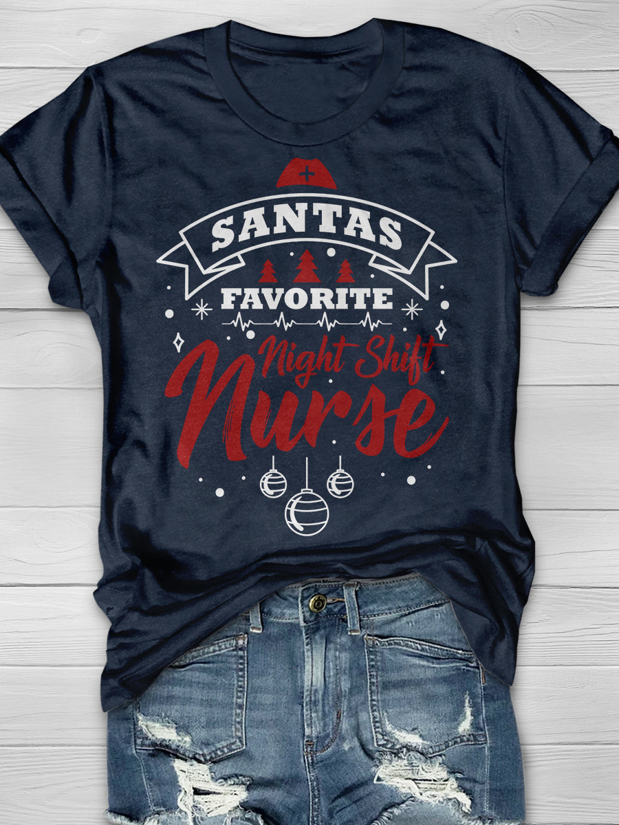 Christmas Night Shift Nurse Print Short Sleeve T-shirt