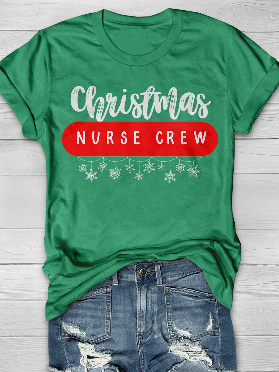 Christmas Nurse Crew Print Short Sleeve T-shirt