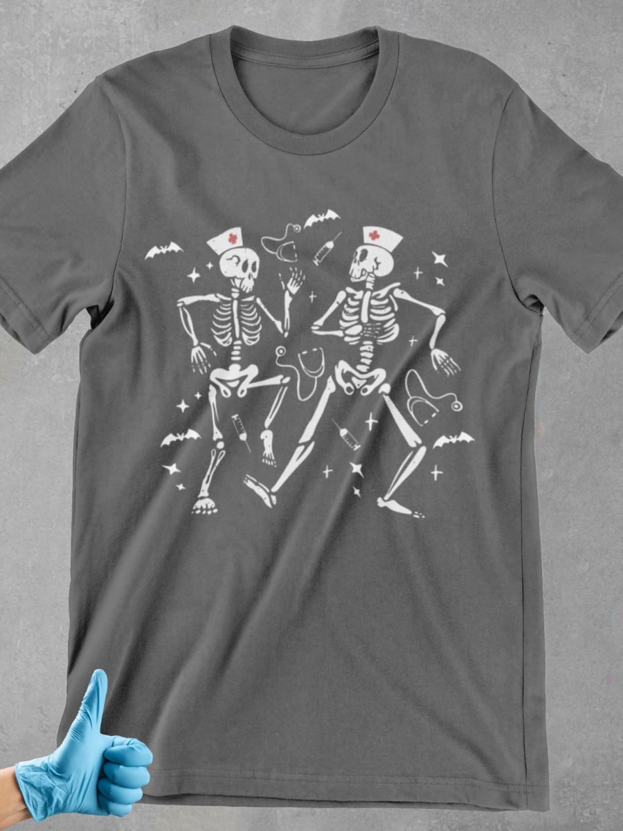 Dancing Skull Nurse Graphic T-shirt