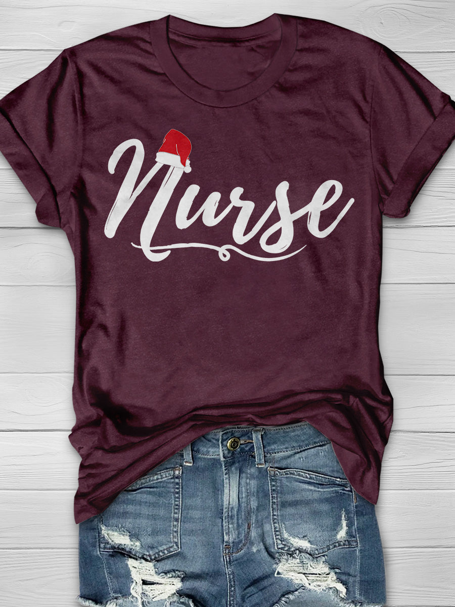 Christmas Nurse Print Short Sleeve T-shirt