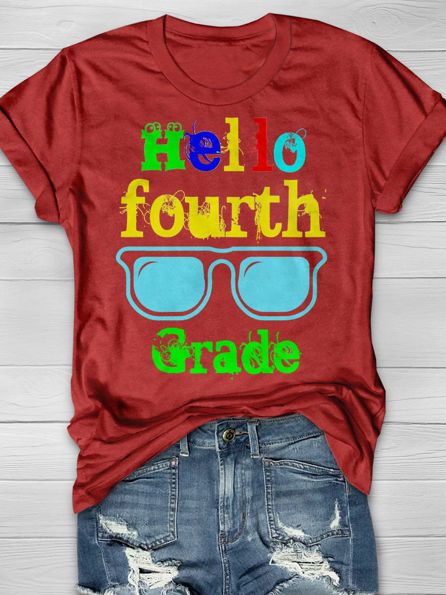 Hello Fourth Grade Print Graphic T-shirts