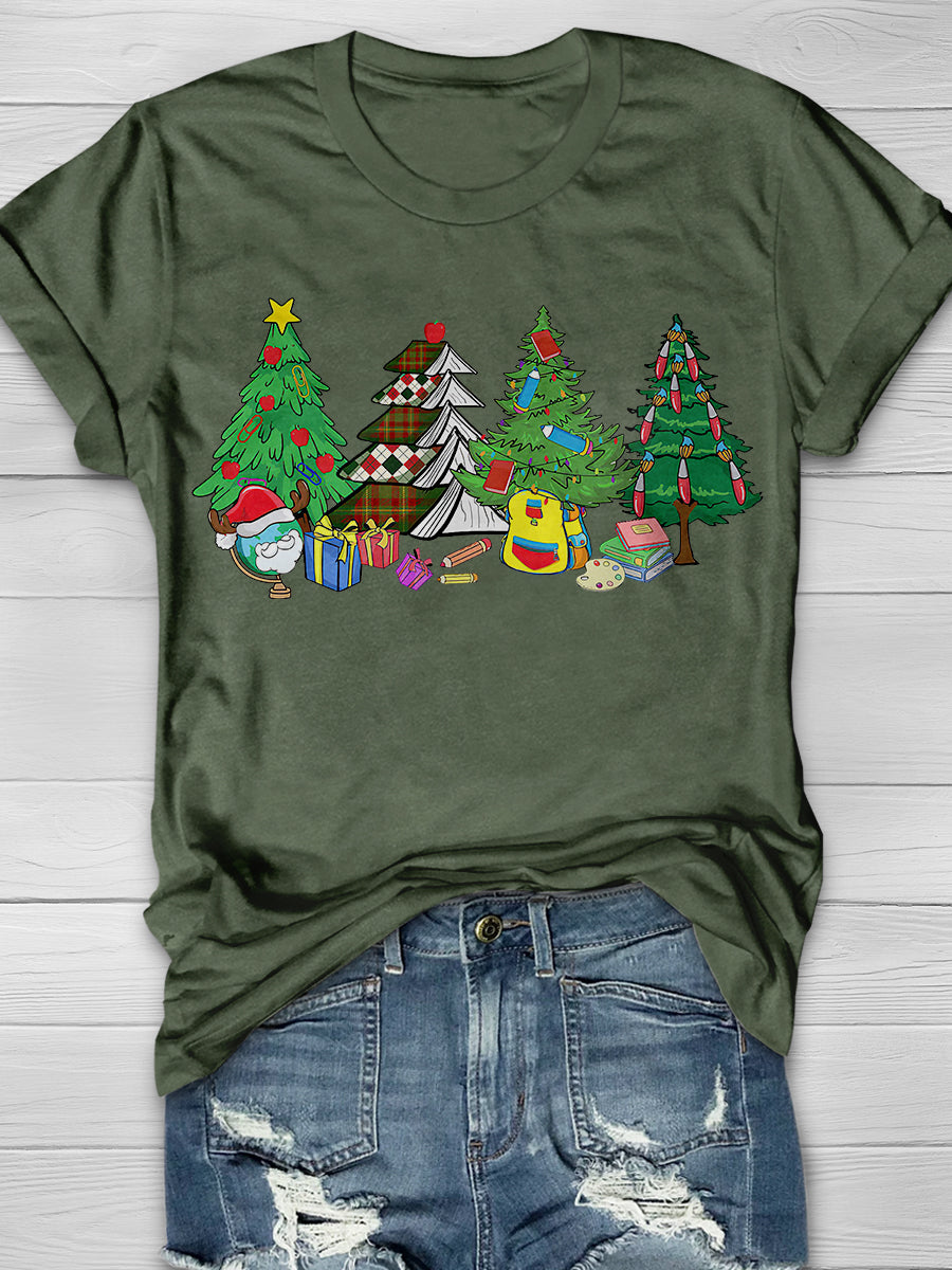 Christmas Tree Merry Teacher Print Graphic T-shirts