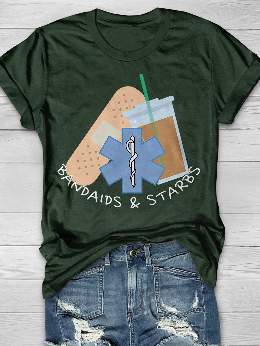Bandaids & Starbs Print Short Sleeve T-shirt