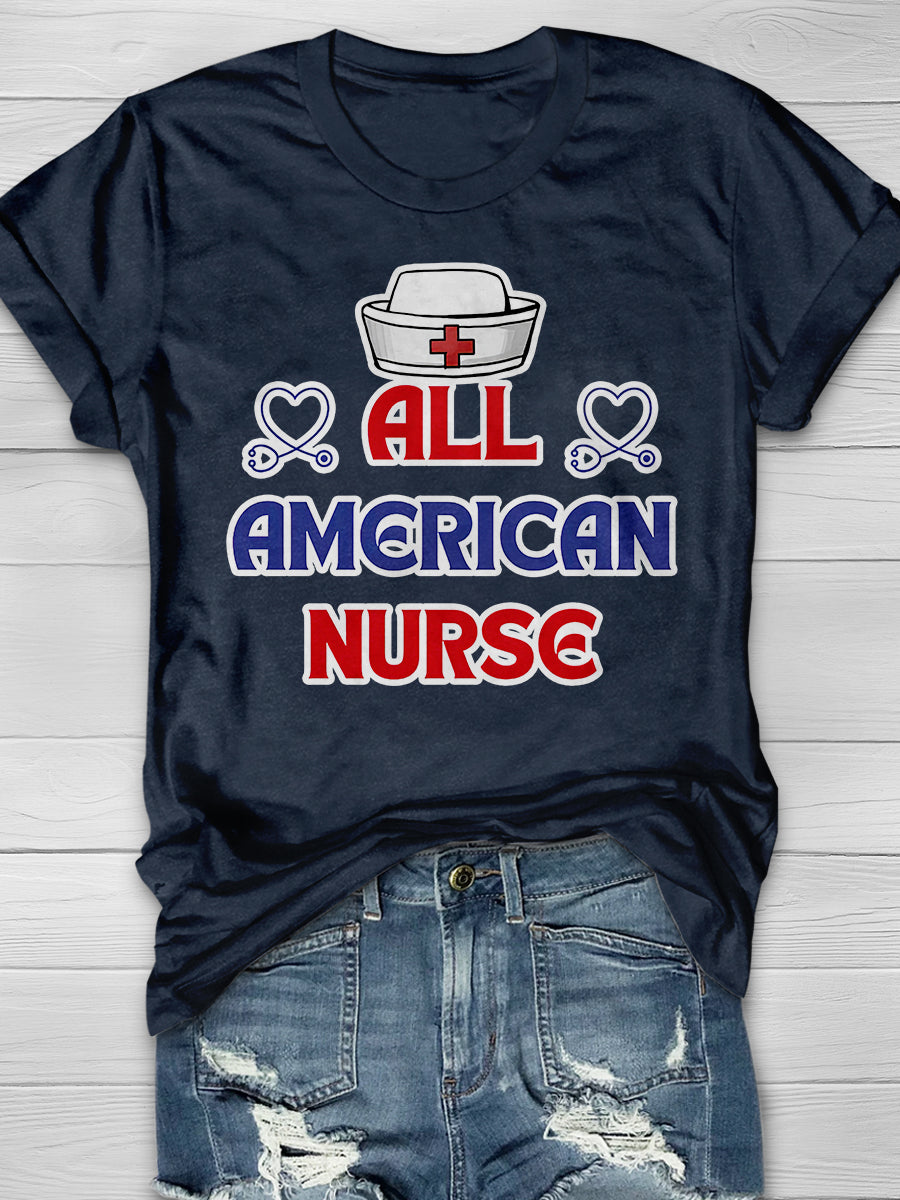 American Patriotic Nurse Print Short Sleeve T-shirt