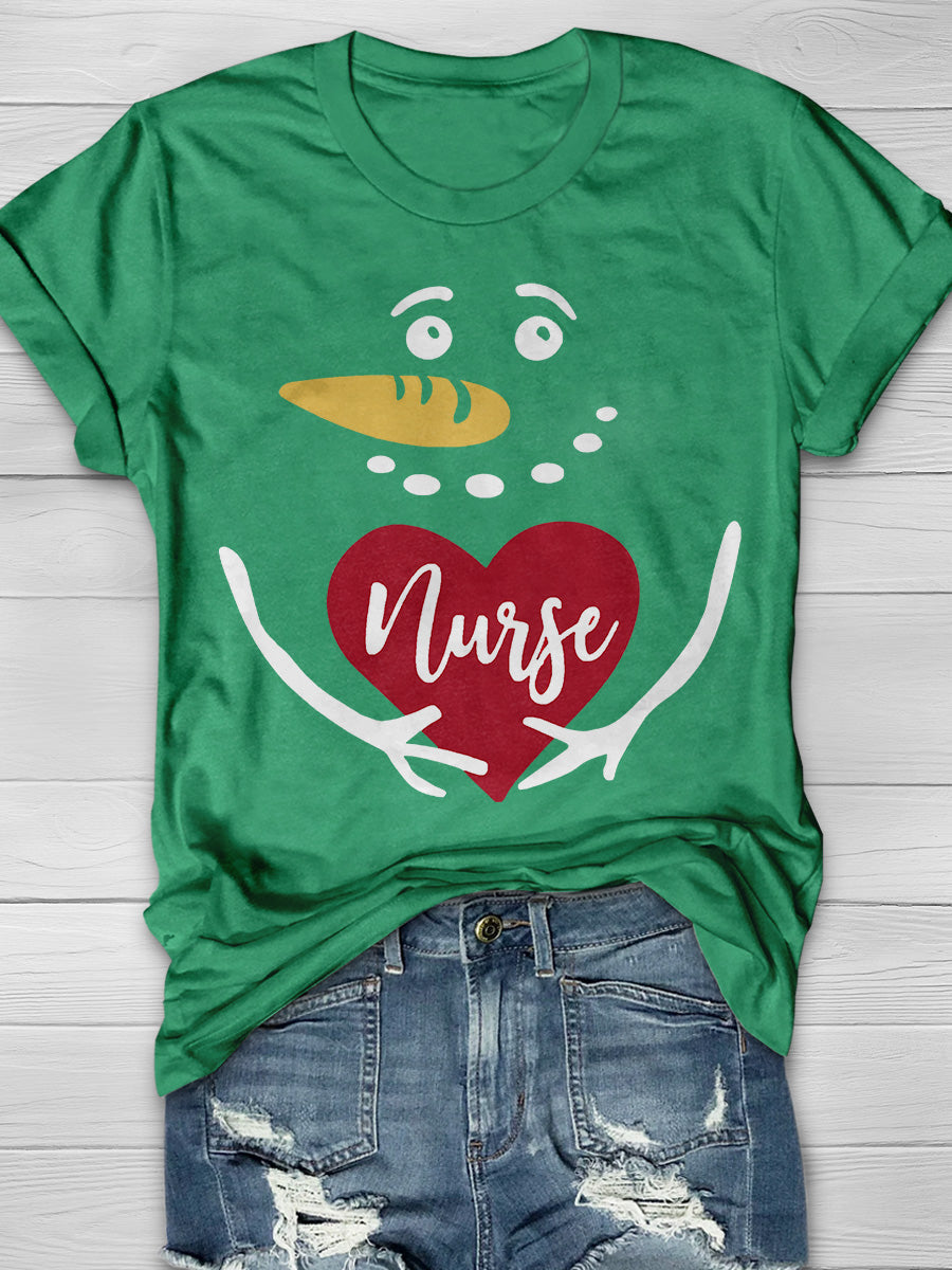 Christmas Nurse Print Short Sleeve T-shirt