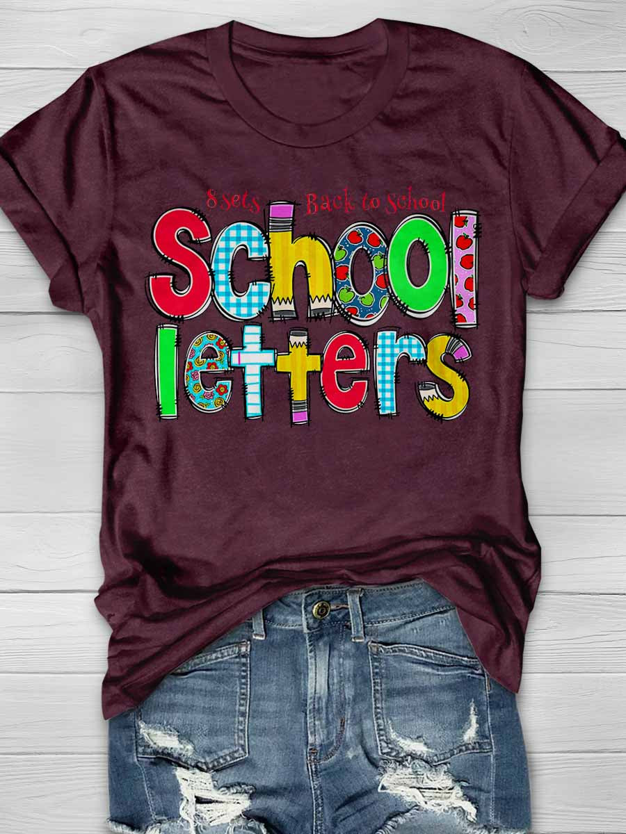 8 Sets Back to School letters Print Graphic T-shirts