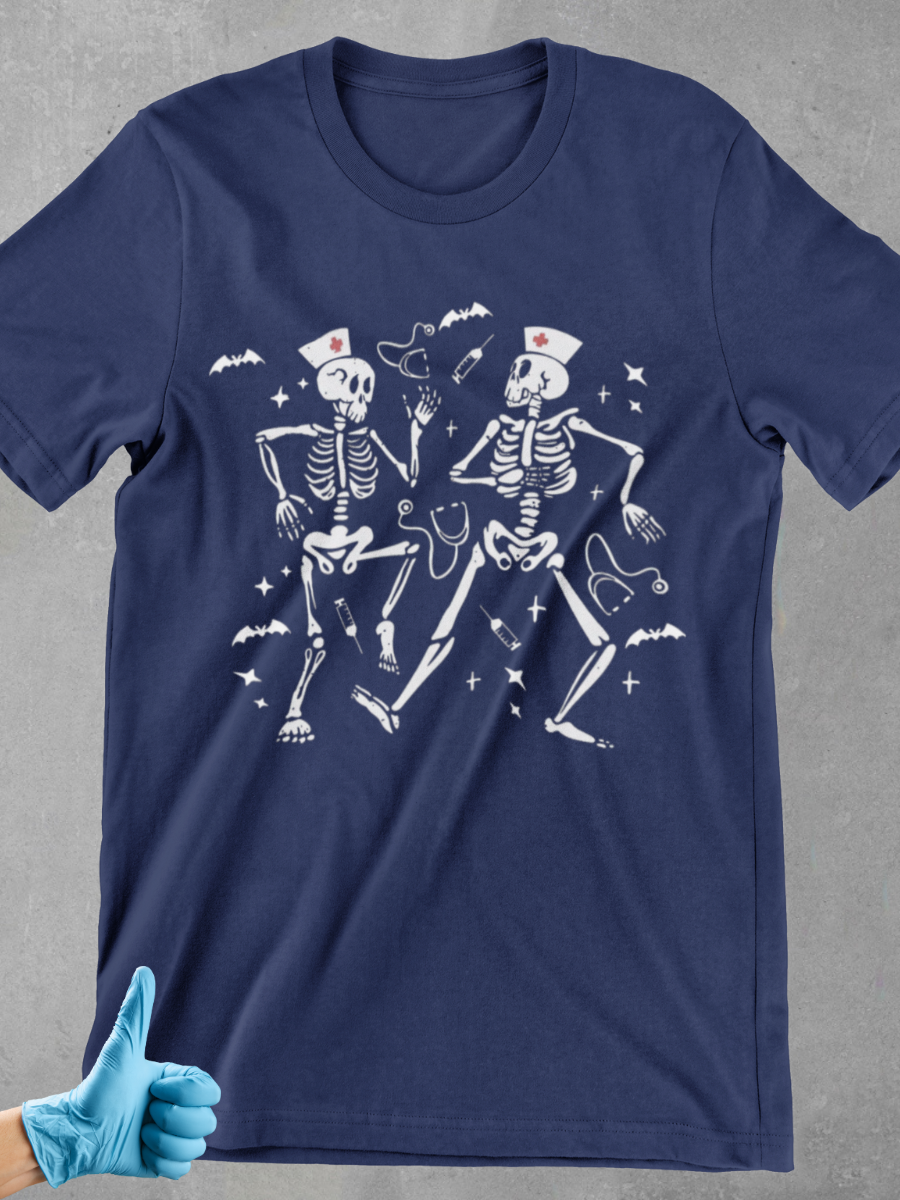 Dancing Skull Nurse Graphic T-shirt