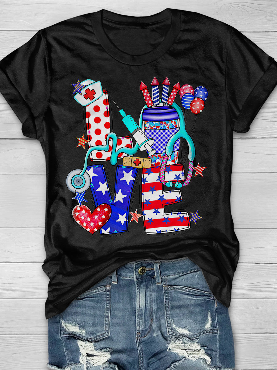 4th July Nurse Print Short Sleeve T-shirt