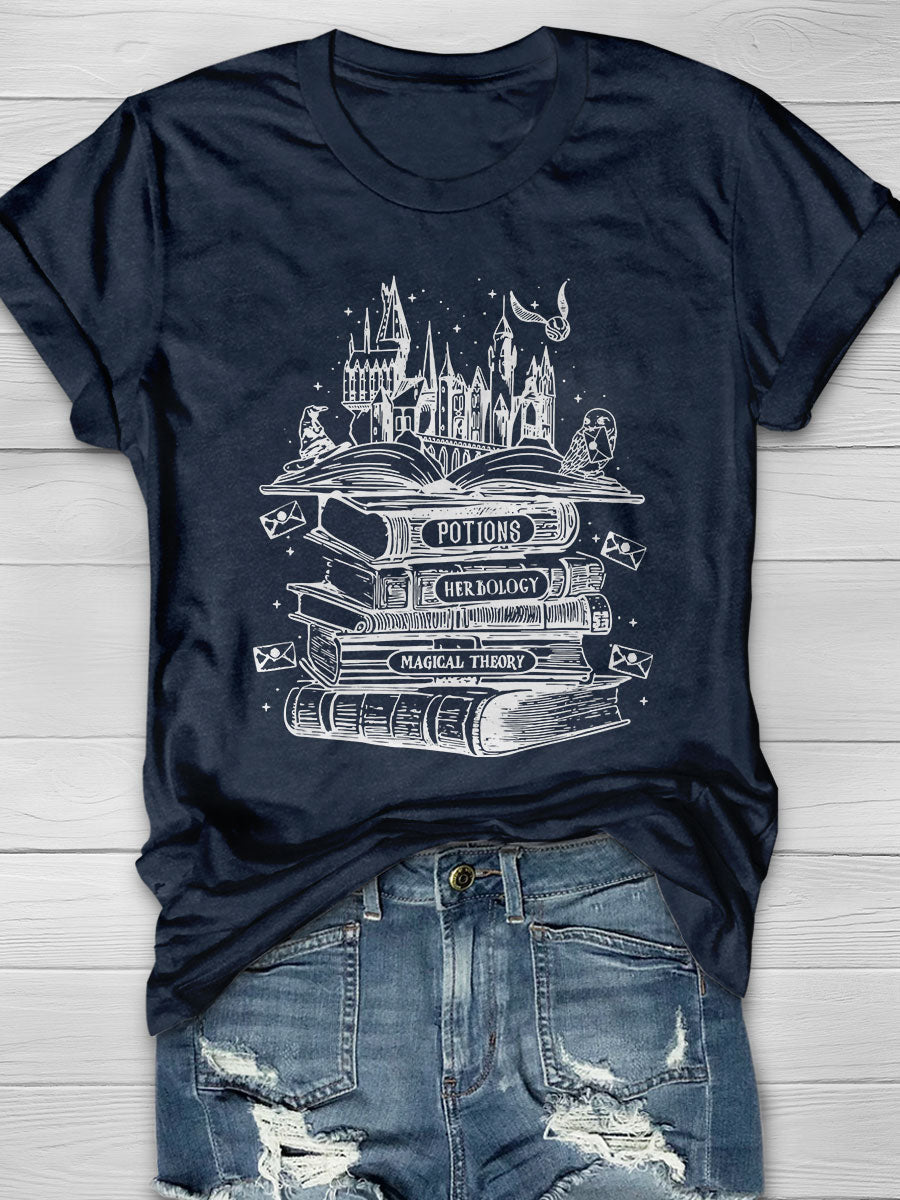 Retro Wizard Castle Book Print Short Sleeve T-shirt