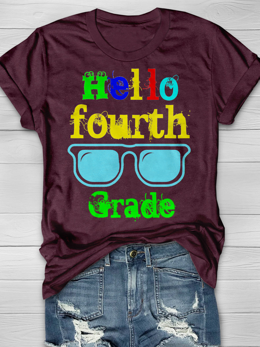 Hello Fourth Grade Print Graphic T-shirts