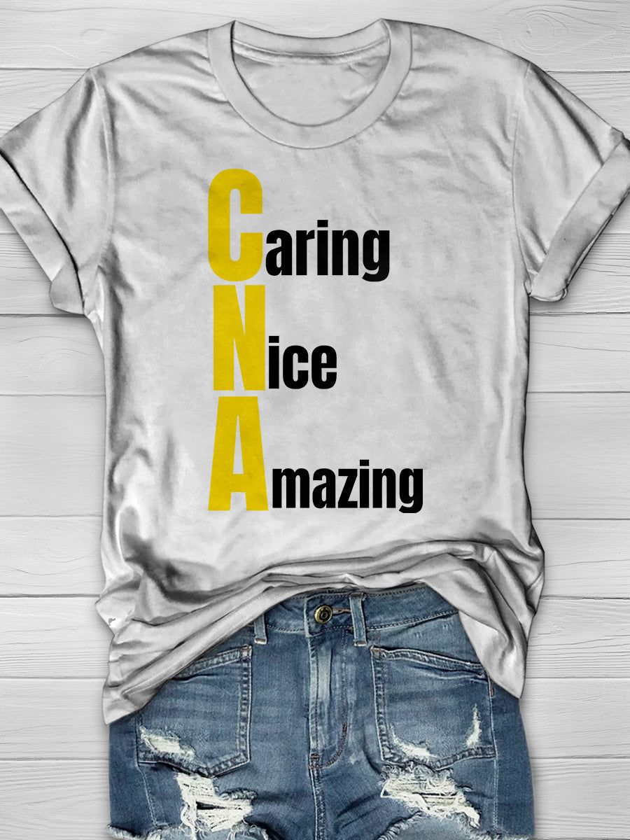 Caring Nice Amazing Print Short Sleeve T-shirt