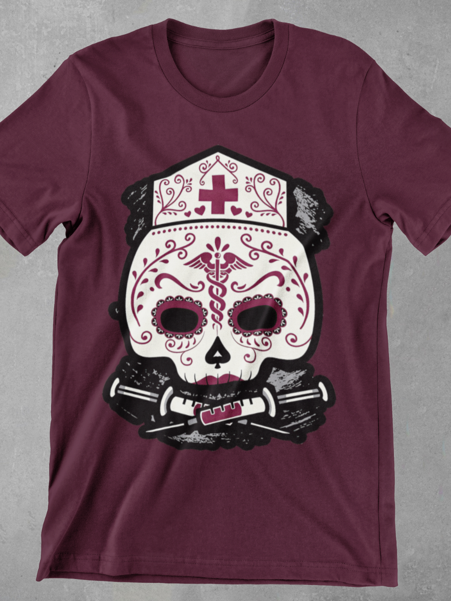 Sugar Skull Nurse Graphic T-shirt