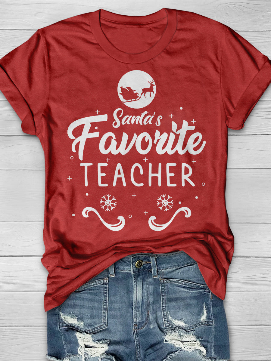 Santa's Favorite Teacher Print Graphic T-shirts