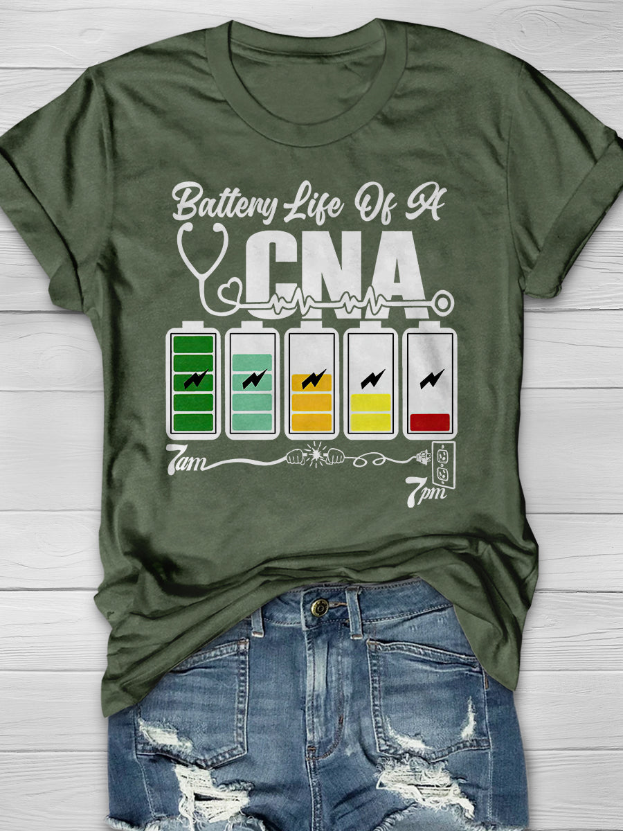 7AM 7PM Battery Life Of A CNA Print Short Sleeve T-shirt