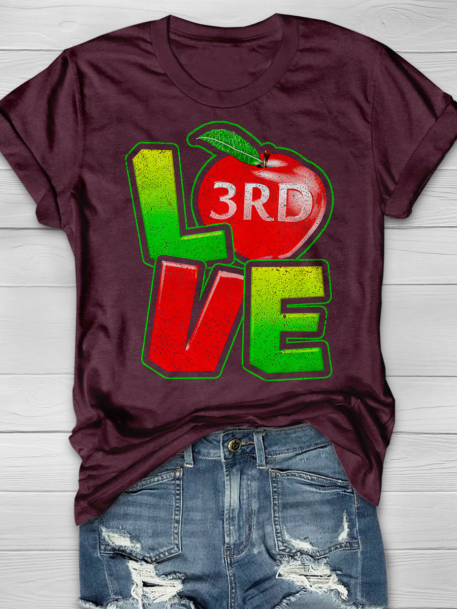 3rd Grade Teacher Love Apple Print Graphic T-shirts